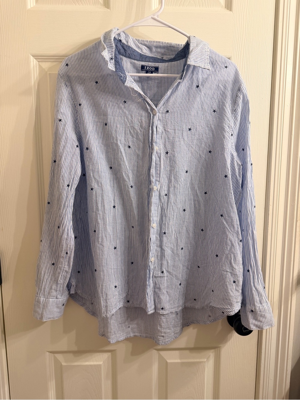 Izod Light Blue and Navy Pinstripe Button-Down Shirt